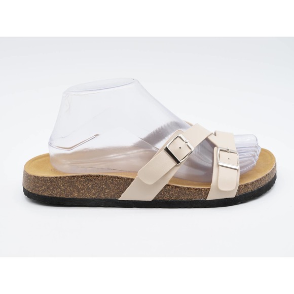J Mark Sandals Womens 7.5 Beige Faux Leather Strappy Adjustable Slides Cork - Picture 4 of 10